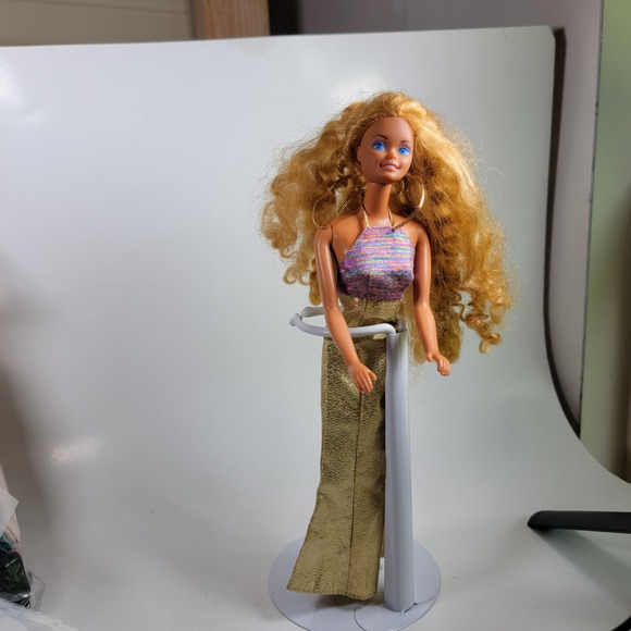 Vintage 1966 Mattel Barbie Doll Gold Sparkle Pants Outfit Hoop Earrings - Picture 1 of 7